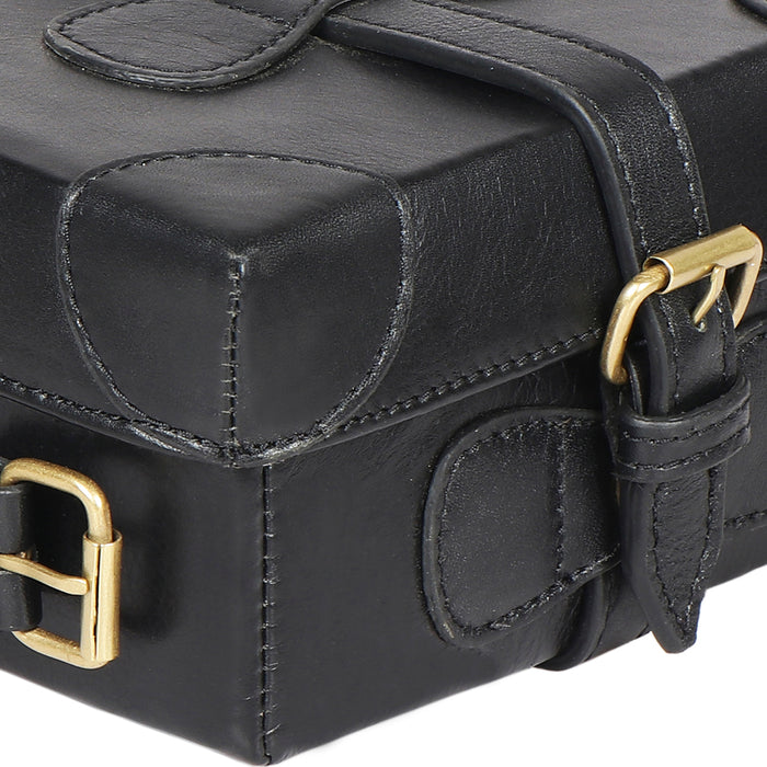 Small Boxy Black Leather Sling Bag