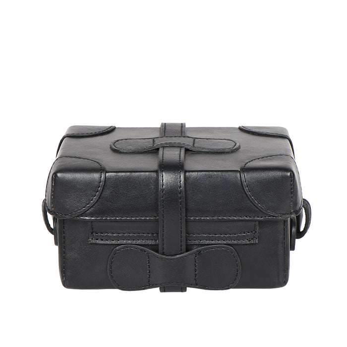 Small Boxy Black Leather Sling Bag
