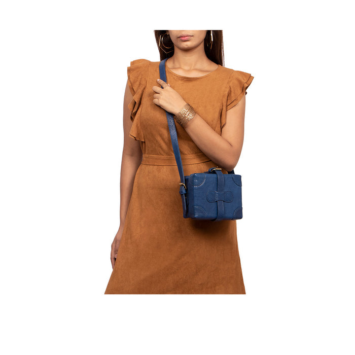 Small Boxy Blue Leather Sling Bag