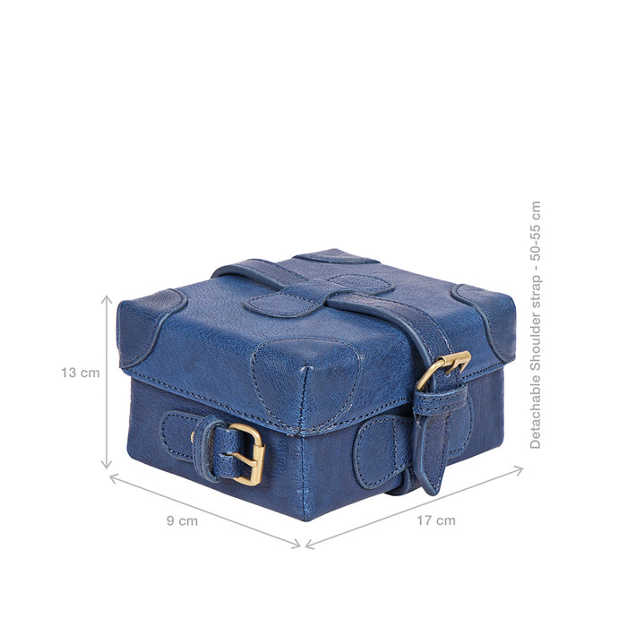 Small Boxy Blue Leather Sling Bag