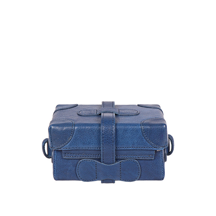 Small Boxy Blue Leather Sling Bag