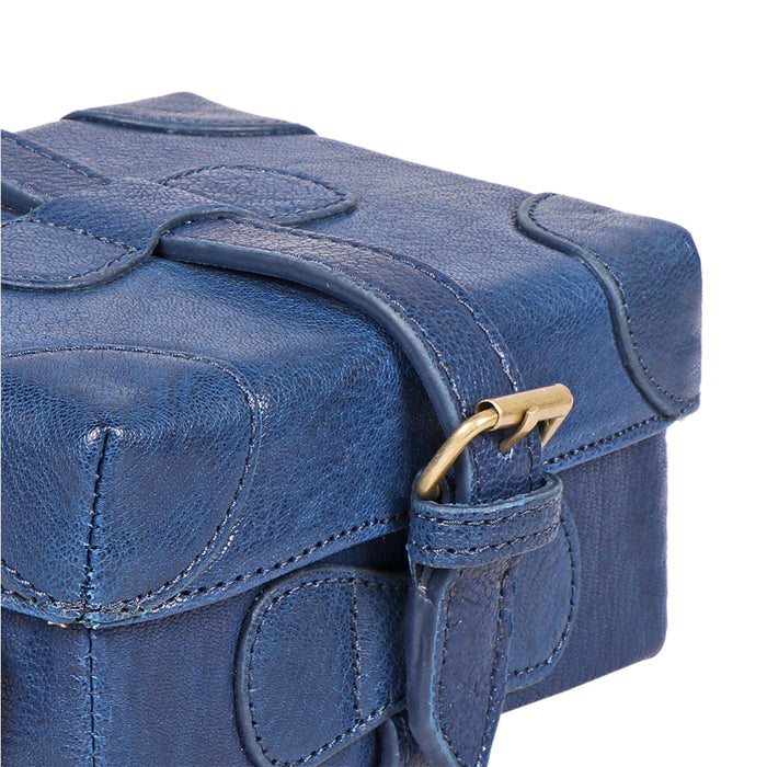 Small Boxy Blue Leather Sling Bag