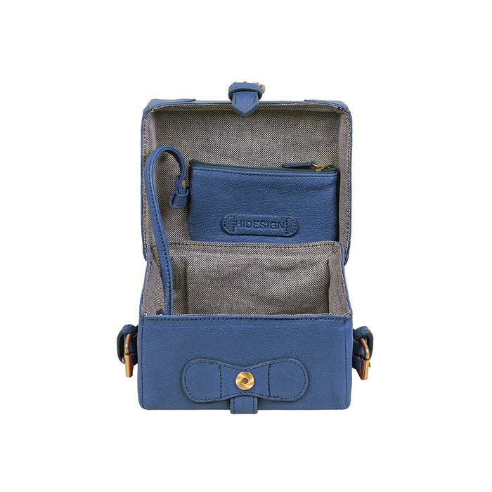 Small Boxy Blue Leather Sling Bag