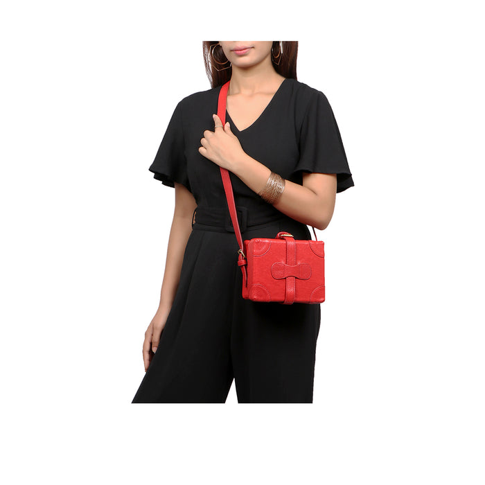 Small Boxy Red Leather Sling Bag