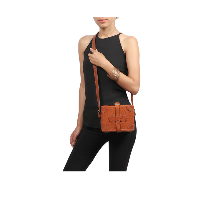 Small Boxy Tan Leather Sling Bag