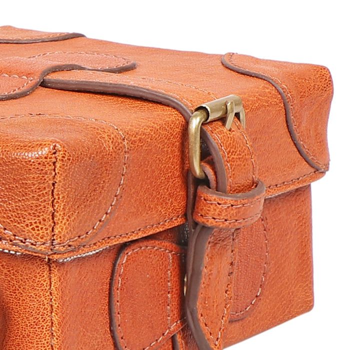 Small Boxy Tan Leather Sling Bag