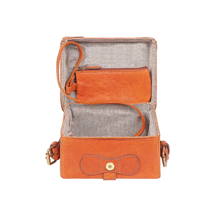 Small Boxy Tan Leather Sling Bag