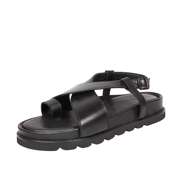 Sparta Women's Black Leather Strap Sandals
