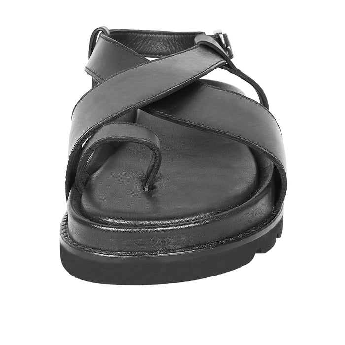 Sparta Women's Black Leather Strap Sandals