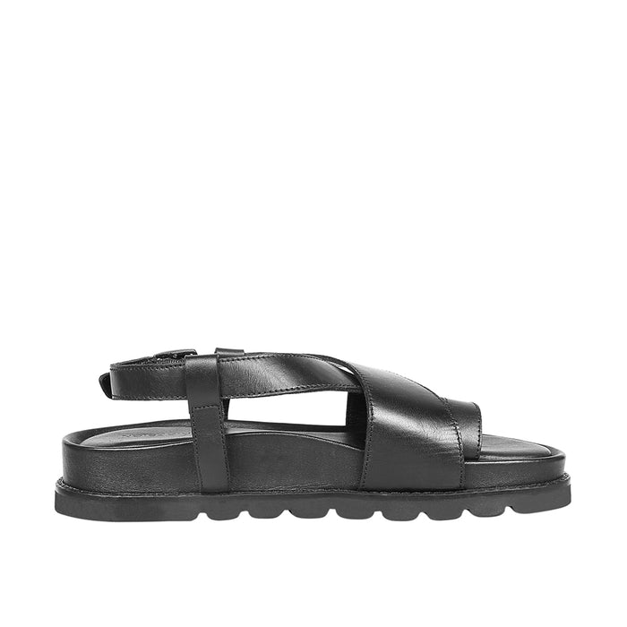 Sparta Women's Black Leather Strap Sandals