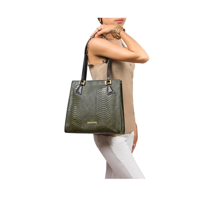 Spruce 04 Sb Green Leather Tote Bag