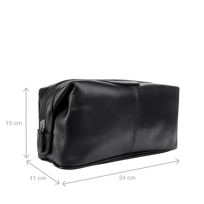 Tashi Black Leather Wash Bag