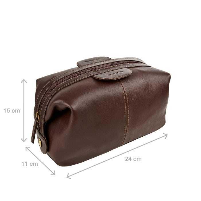 Tashi Brown Leather Wash Bag