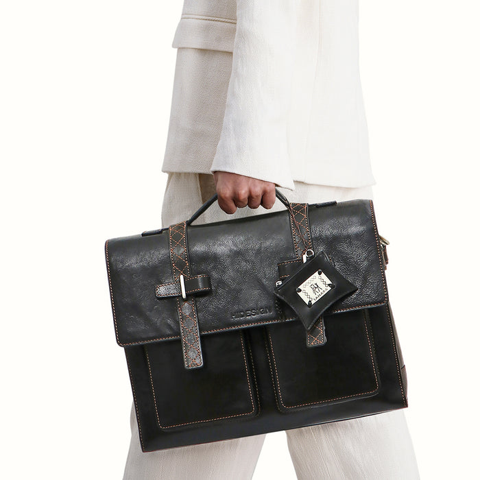 Timbuktoo - 05 Black Leather  Briefcase