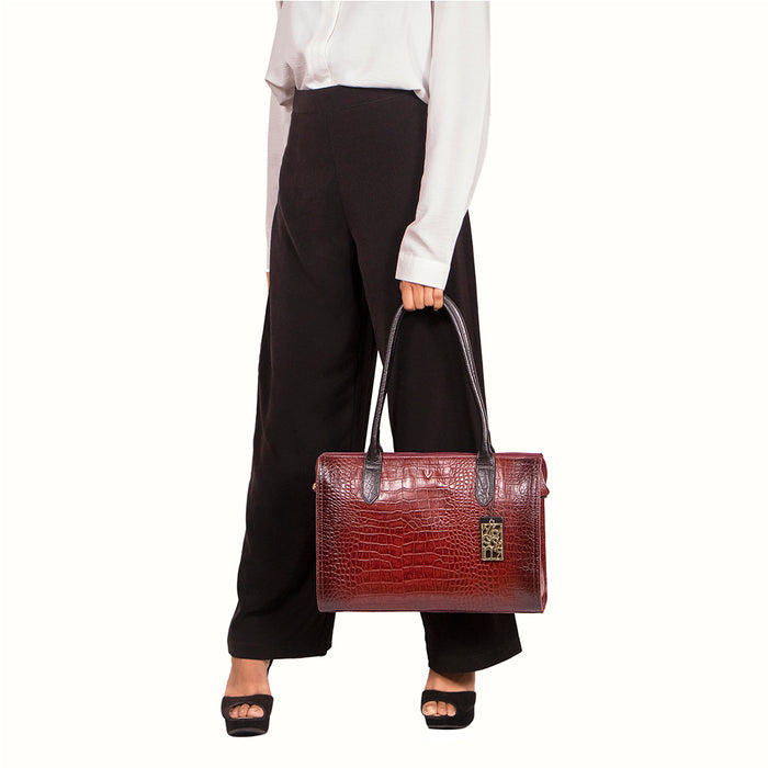 Times Square 01 Red Leather Tote Bag