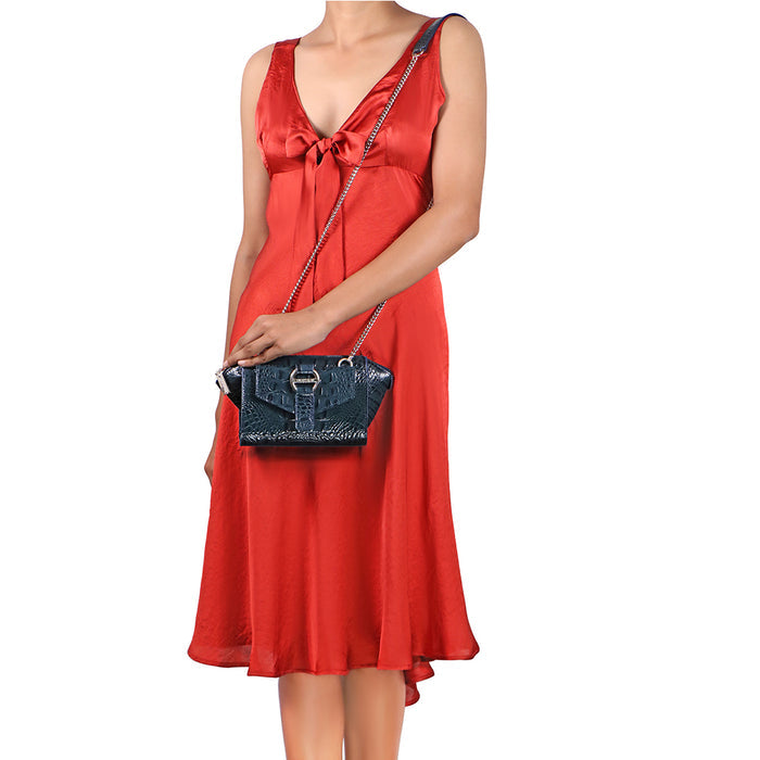 Times Square 02 Blue Leather Sling Bag