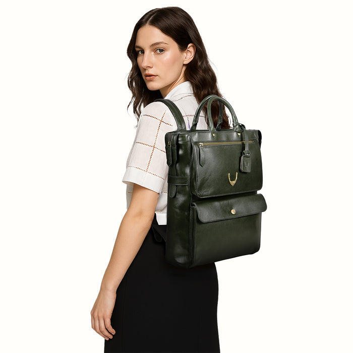 Trinity 03 Green Leather Backpack
