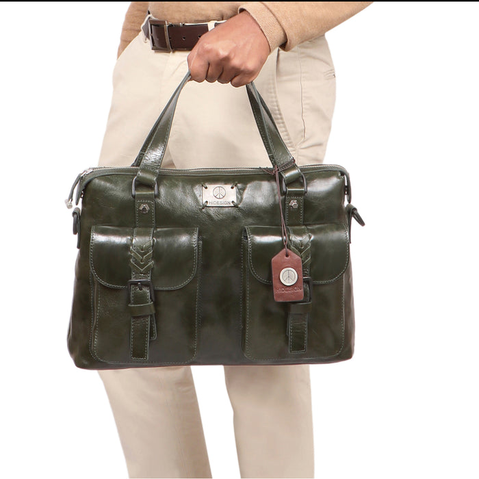 Uncle Ho 01 Green Leather  Briefcase