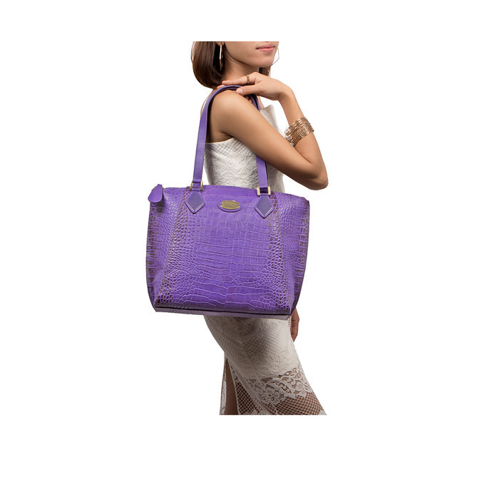 Valencia 03 Purple Leather Tote Bag