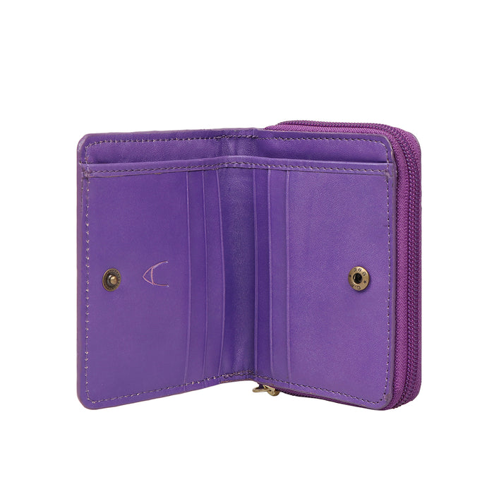 Valencia W1 Purple Leather Zip Around Wallet