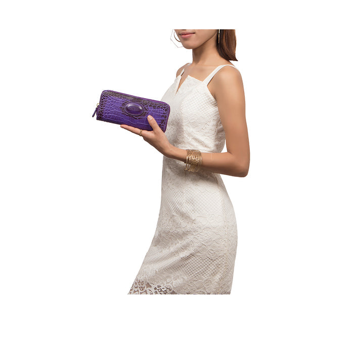 Valencia W2 Purple Leather Zip Around Wallet