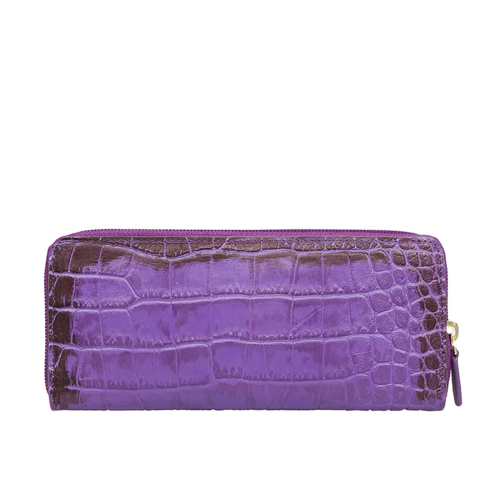 Valencia W2 Purple Leather Zip Around Wallet