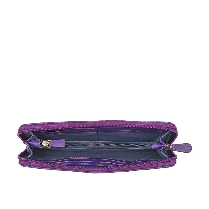 Valencia W2 Purple Leather Zip Around Wallet