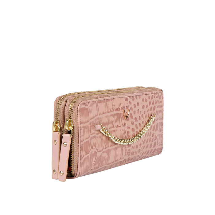 Valerie W1 Pink Leather Double Zip Around Wallet