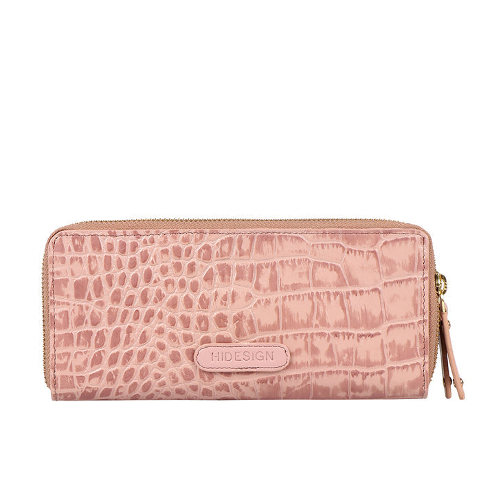Valerie W1 Pink Leather Double Zip Around Wallet