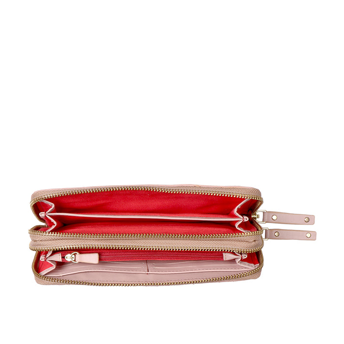 Valerie W1 Pink Leather Double Zip Around Wallet