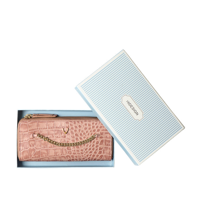 Valerie W1 Pink Leather Double Zip Around Wallet
