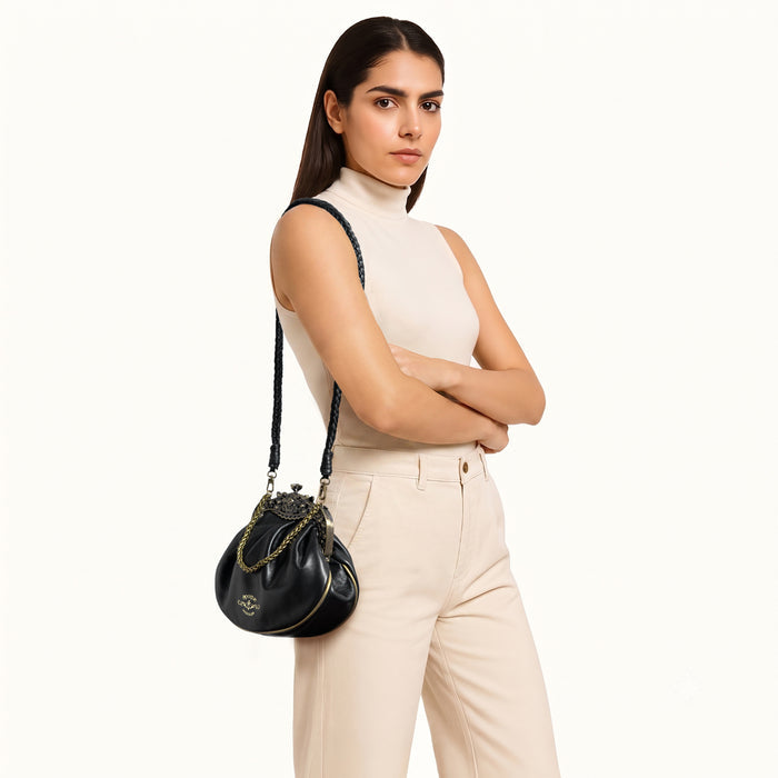 Versailles 01 Black Leather Sling Bag