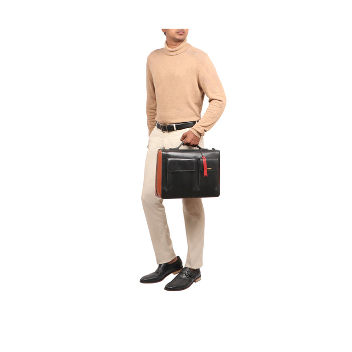 Vibes 02 Black Leather  Briefcase