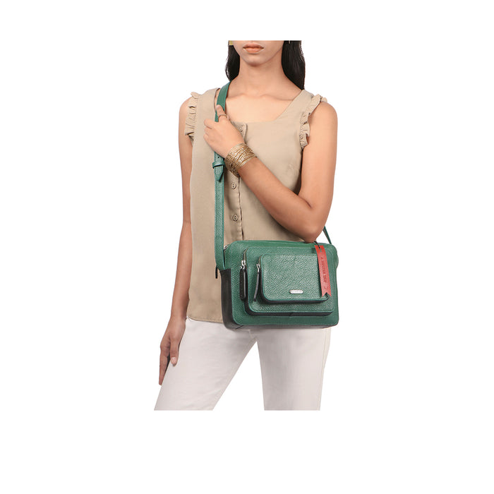 Vibes 03 Green Leather Sling Bag