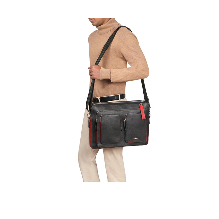 Vibes 04 Black Leather  Messenger Bag