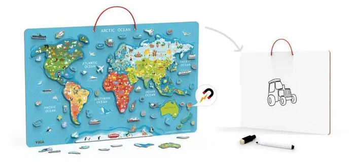 VIGA - Magnetic World Puzzle & Dry Erase Board