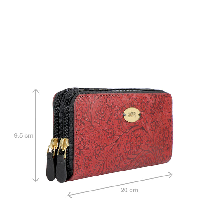 Viola W2 Sb Red Leather Double Zip Around Wallet