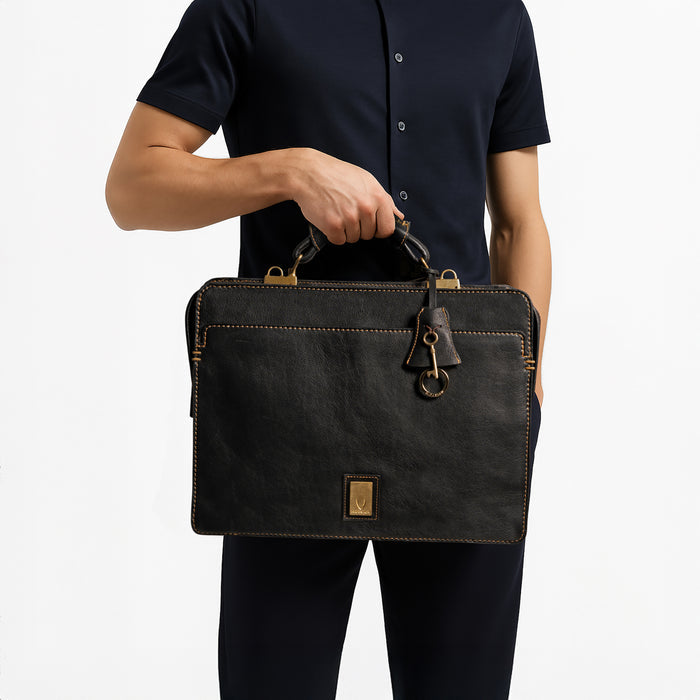 Viscounti 02 Black Leather Briefcase