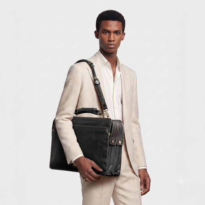 Viscounti 02 Black Leather Briefcase