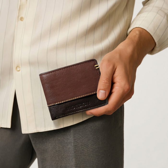 Viscounti W1 Tan Leather Tri-Fold Wallet