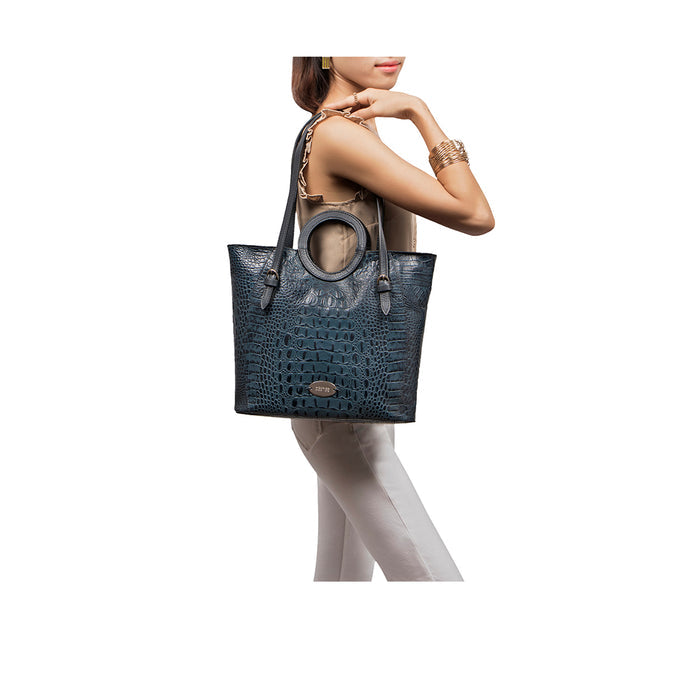 Whitney 01 Blue Leather Tote Bag