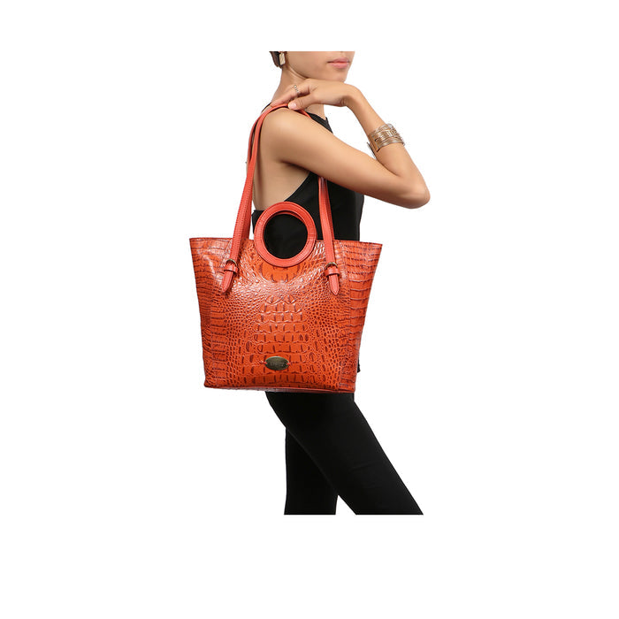 Whitney 01 Orange Leather Tote Bag