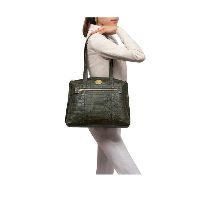 Whitney 03 Green Leather Tote Bag