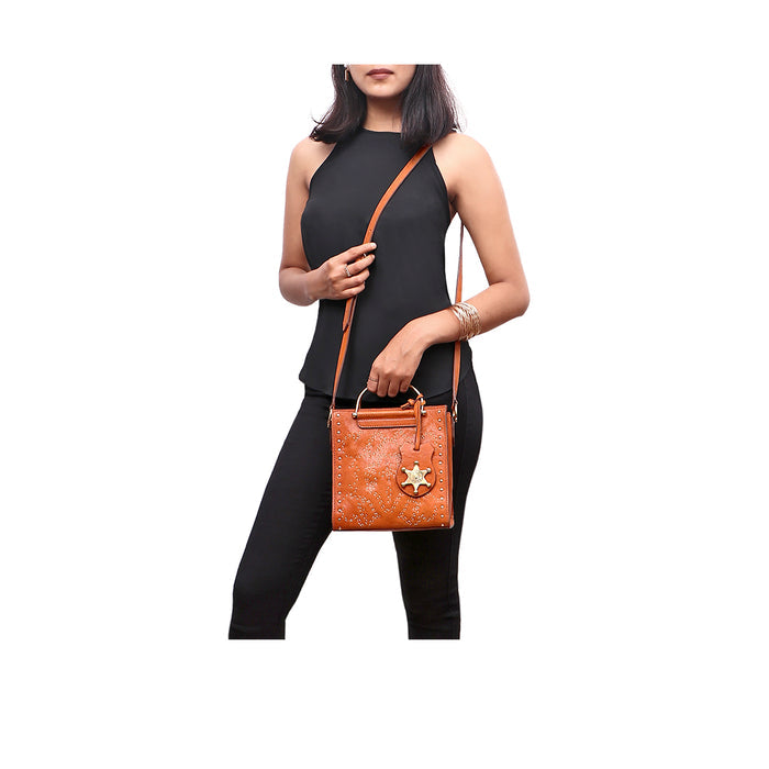 Wild Rose 02 Orange Leather Satchel