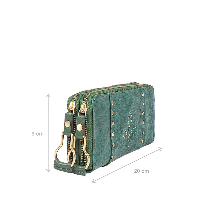 Wild Rose W2 Green Leather Double Zip Around Wallet