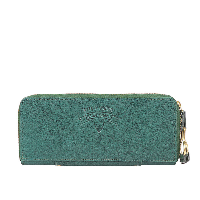 Wild Rose W2 Green Leather Double Zip Around Wallet