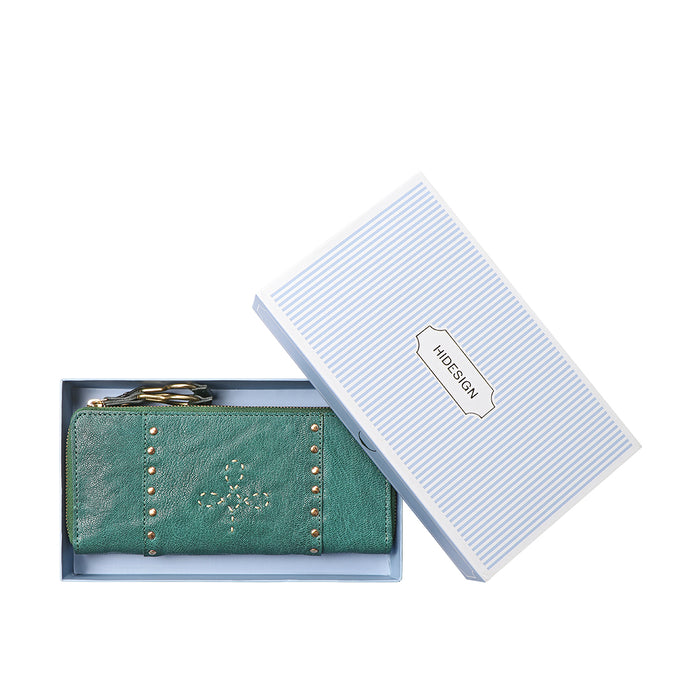 Wild Rose W2 Green Leather Double Zip Around Wallet