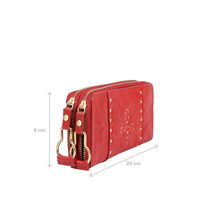 Wild Rose W2 Red Leather Double Zip Around Wallet