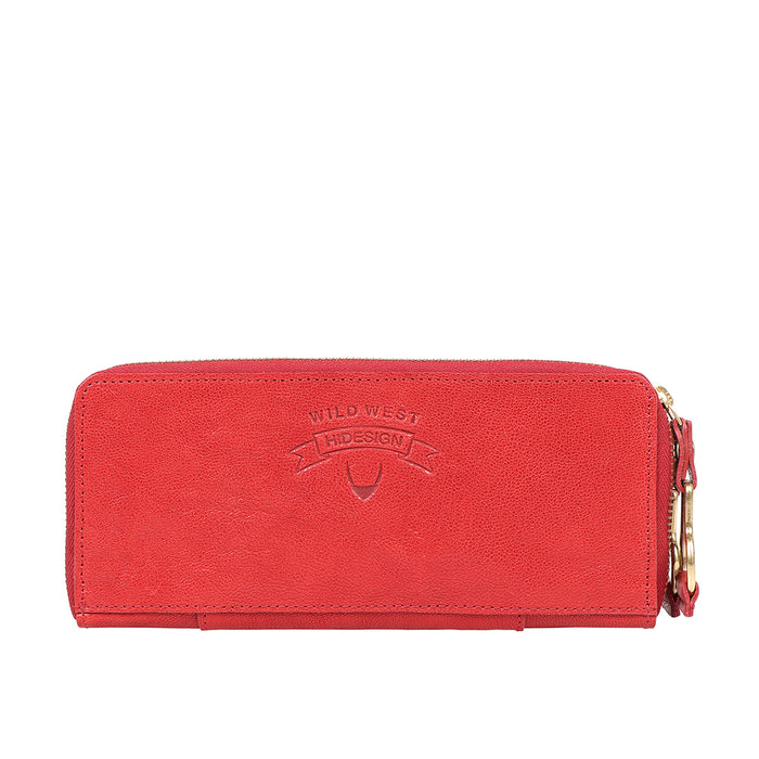 Wild Rose W2 Red Leather Double Zip Around Wallet
