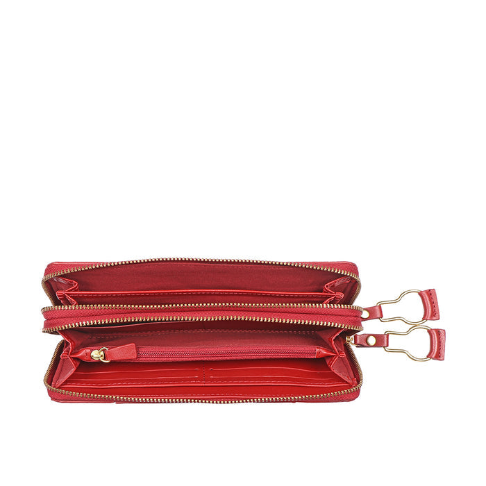 Wild Rose W2 Red Leather Double Zip Around Wallet
